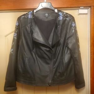 G by Giuliana Faux Leather Embroidered Moto Jacket Size 1X